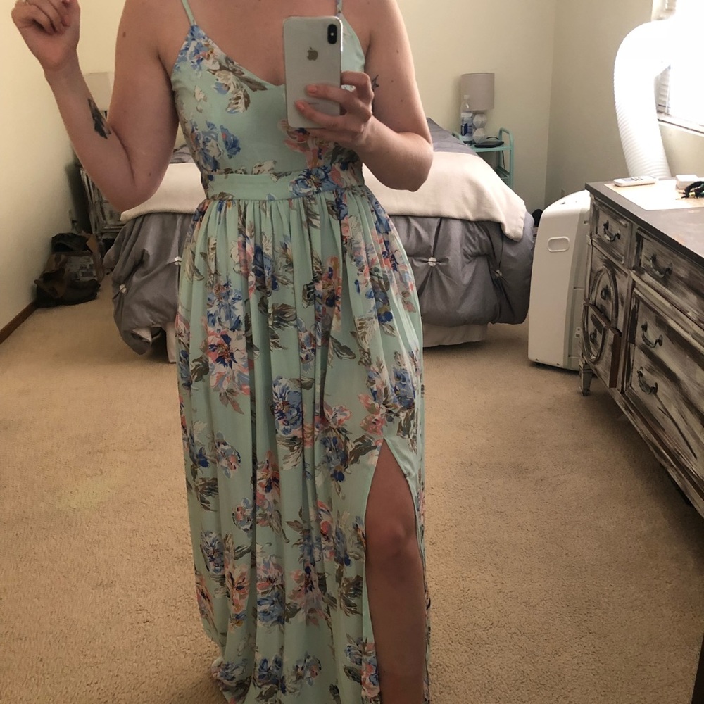 Miss California Light Blue Floral Maxi